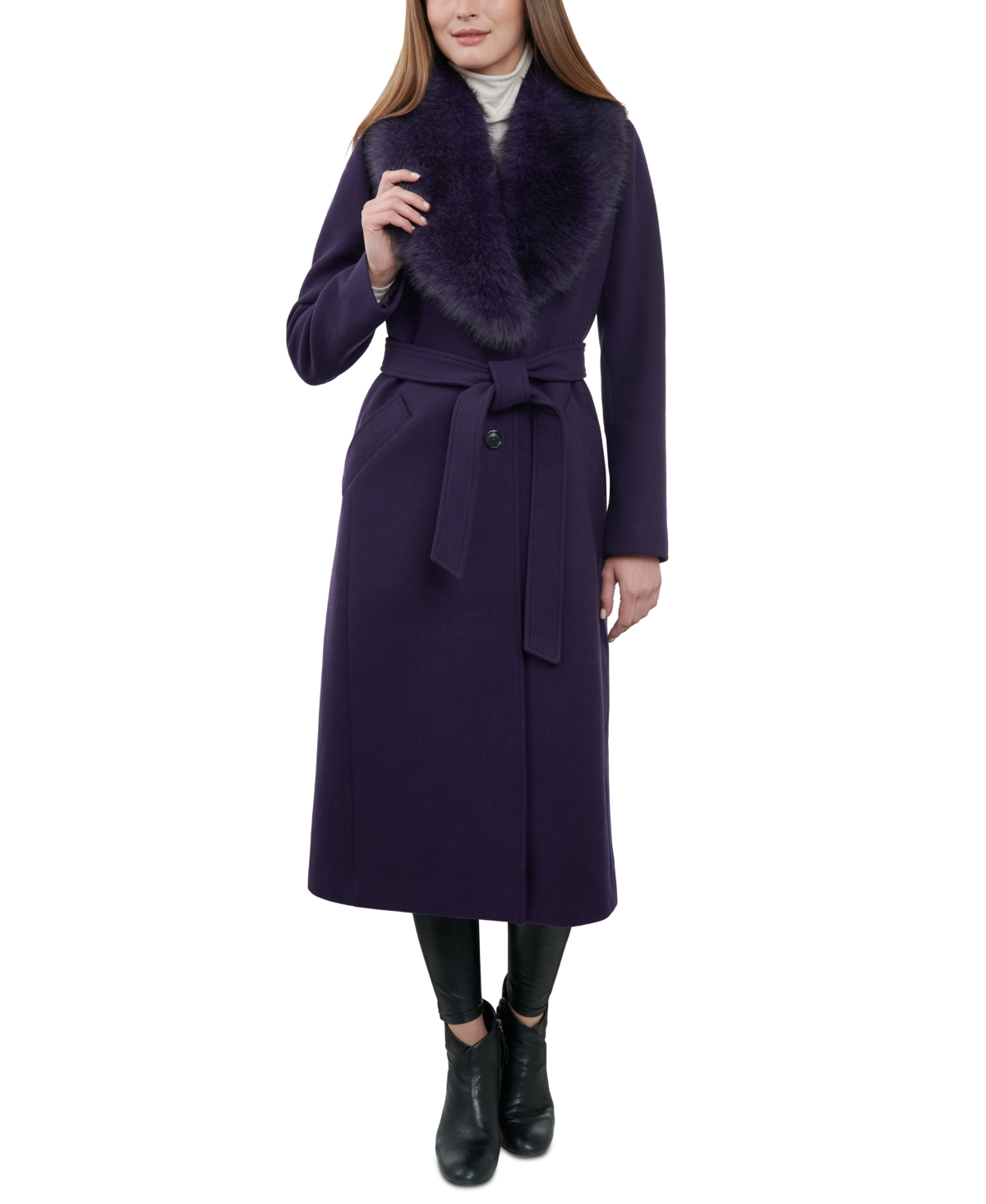 Michael Kors Michael  Women's Wool Blend Belted Coat In Dark Iris