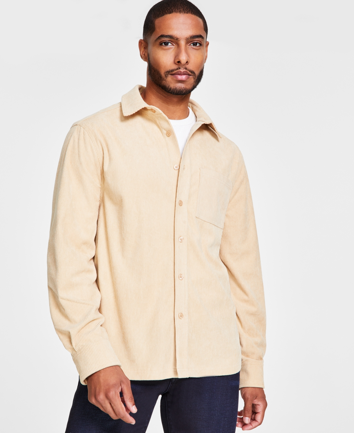 Men's Oversized-Fit Corduroy Shirt Jacket, Created for Macy's - Gold Grain