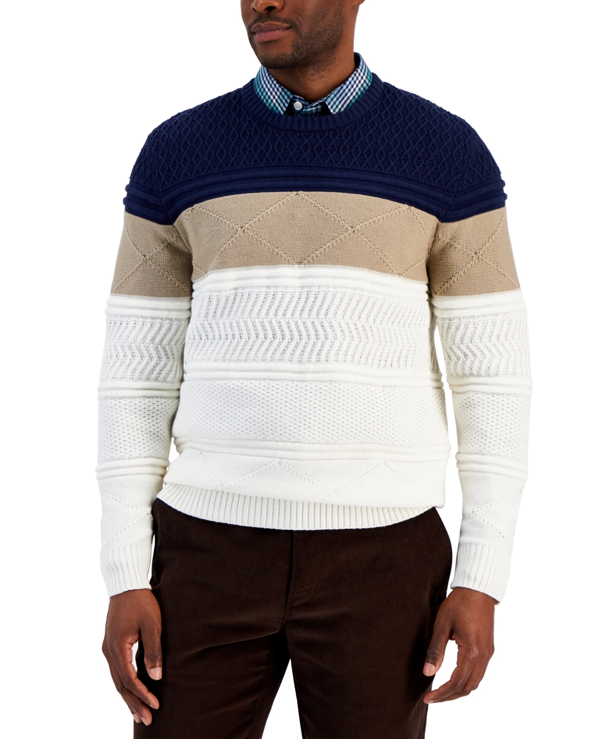 Club Room Men's Mixed Colorblock Sweater, Created For Macy's In Navy