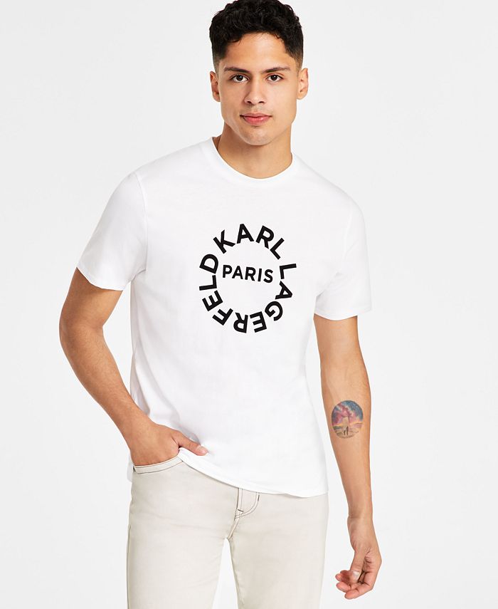KARL LAGERFELD PARIS Men's Slim-Fit Flocked Circle Logo Graphic T-Shirt ...