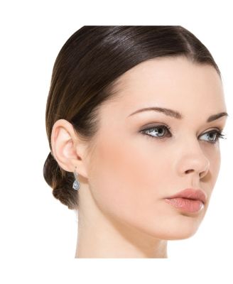 Sterling Silver white Gold Plated Pear Drop Cubic Zirconia Cluster Pear Leaver Back Earrings