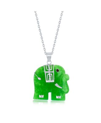 Sterling Silver Elephant-Shaped Jade Necklace - Green