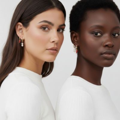 Gold-Plated Freshwater Pearl & Chili Charm Hoop Earrings, Lightweight & Stackable