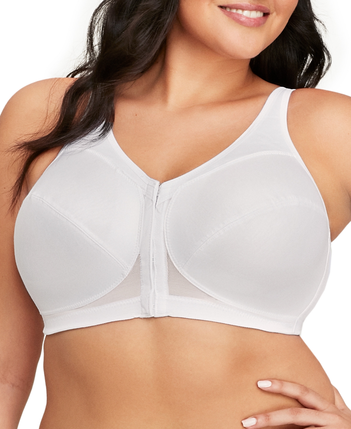 Women's Full Figure Plus Size MagicLift Front Close Posture Back Support Bra 1265 - White