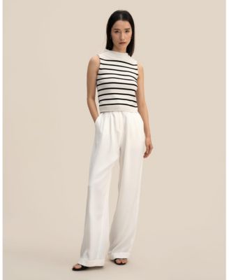 Women's Cropped Spun Silk Strip Sweater Top