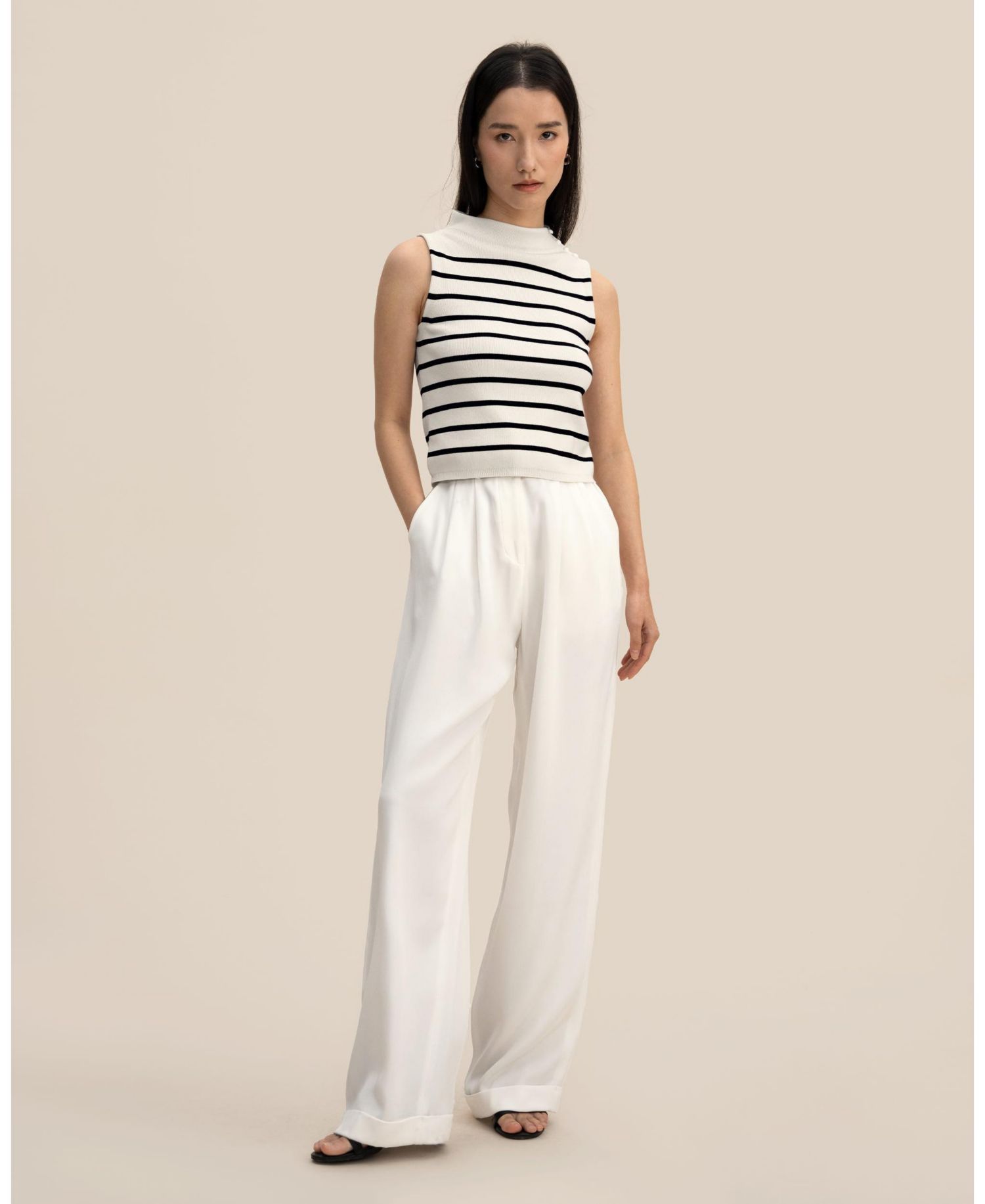 Women's Cropped Spun Silk Strip Sweater Top