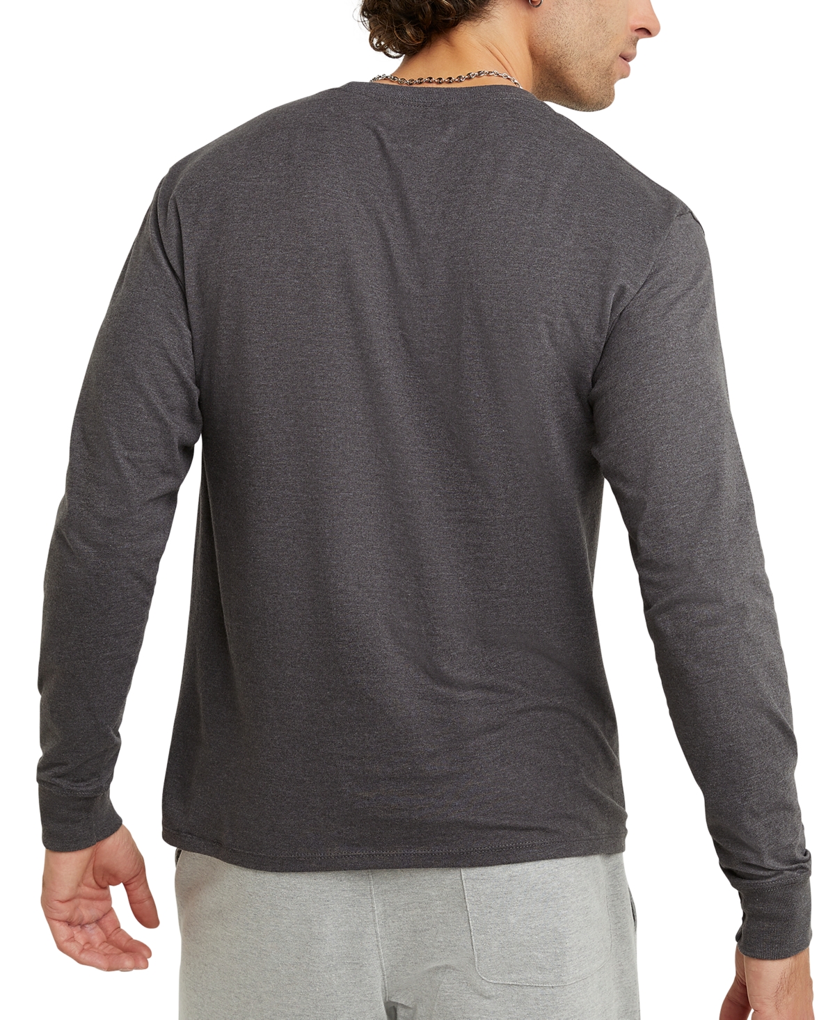 Champion Men's Script-Logo Long Sleeve Tshirt -White