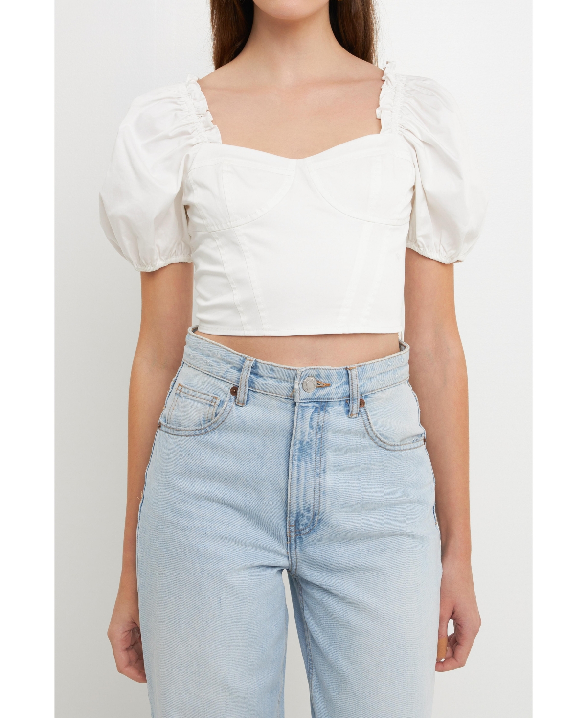 Shop Endless Rose Women's Short Puff Sleeve Cropped Top In White