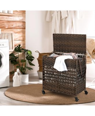110L Laundry Hamper w/Wheels Clothes Basket w/Lid and Handle and 2 Liner Bags