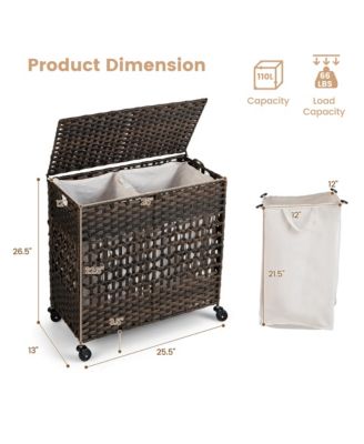 110L Laundry Hamper w/Wheels Clothes Basket w/Lid and Handle and 2 Liner Bags