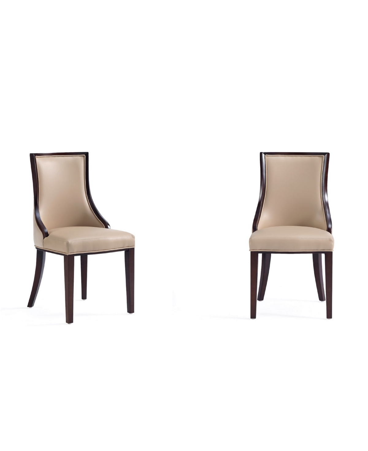 Manhattan Comfort Grand 2-piece Beech Wood Faux Leather Upholstered Dining Chair Set In Tan