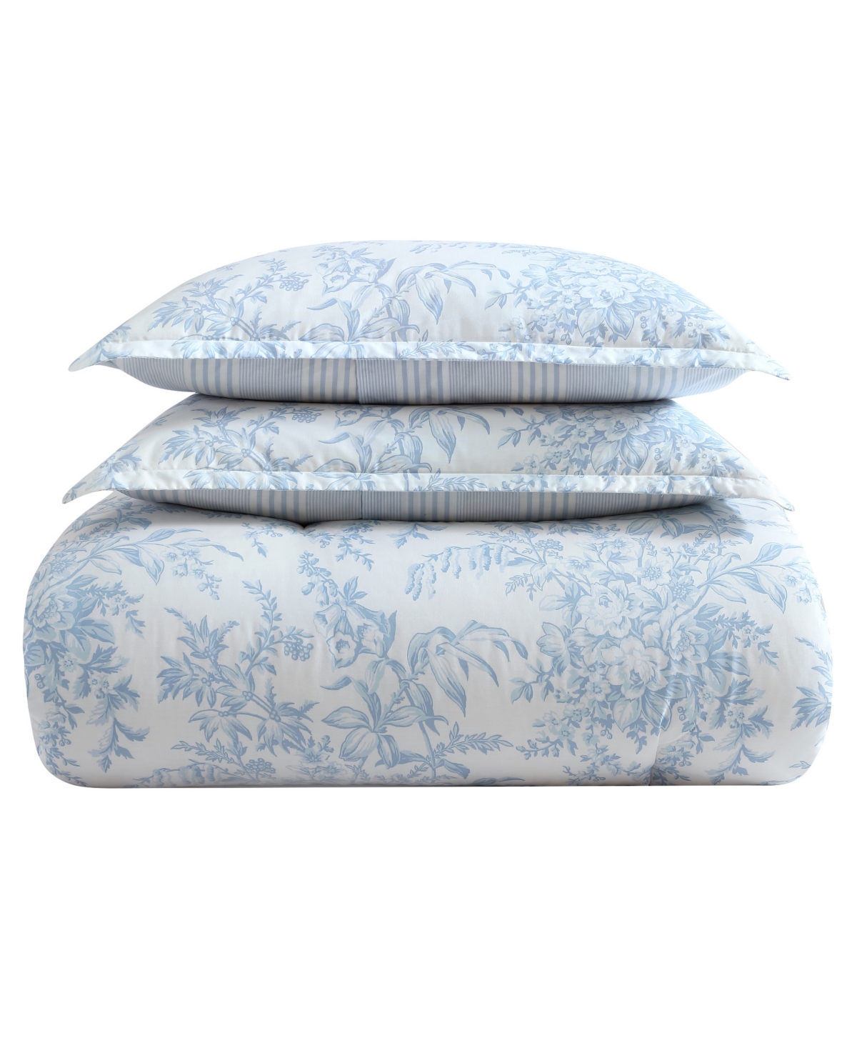 Shop Laura Ashley Bedford Cotton Reversible 2 Piece Comforter Set, Twin In Blue Cashmere,white