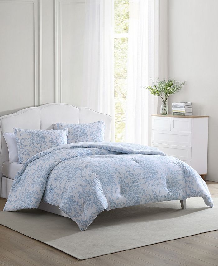 Laura Ashley Bedford Cotton Reversible 3 Piece Comforter Set, King Macy's