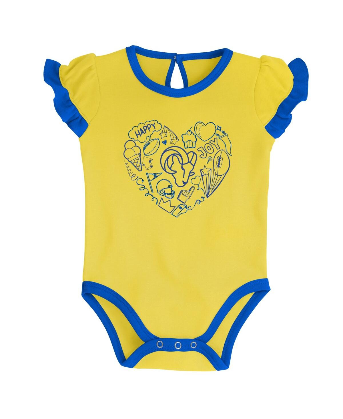 Shop Outerstuff Newborn And Infant Boys And Girls Royal, Gold Los Angeles Rams Too Much Love Two-piece Bodysuit Set In Royal,gold