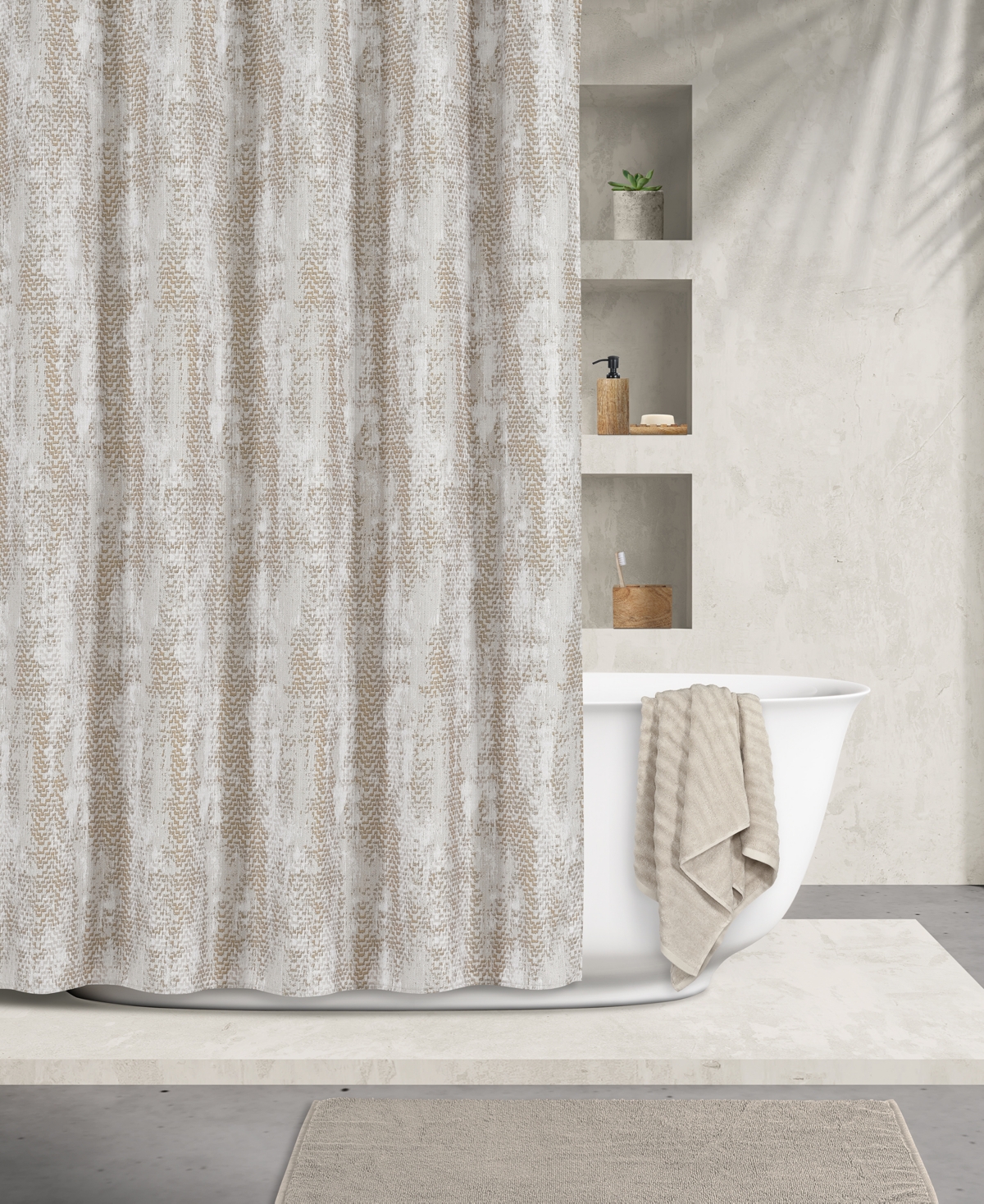 Oscar Oliver Raphia Shower Curtain Bedding In Camel