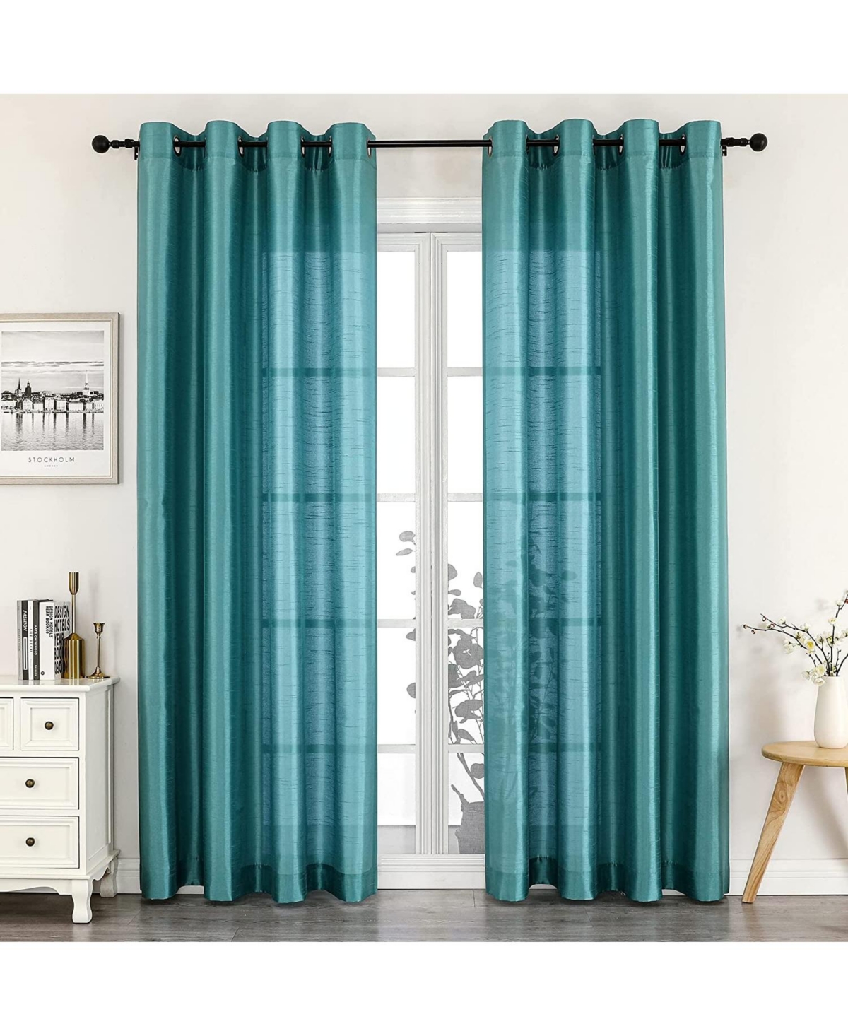 Home Living 2 Piece Lightweight Basic Sheer Grommet Top Curtain Panels - Ivory