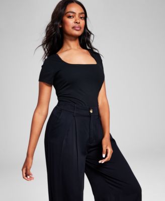 And Now This - Women's Square-Neck Short-Sleeve Double-Layered Bodysuit