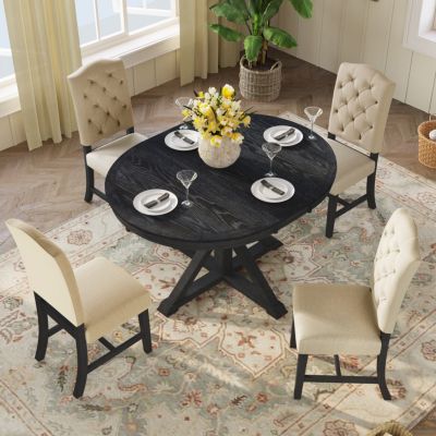 5 PC Oak natural wood Retro Extendable Table + 4 Chairs Dining Table Set