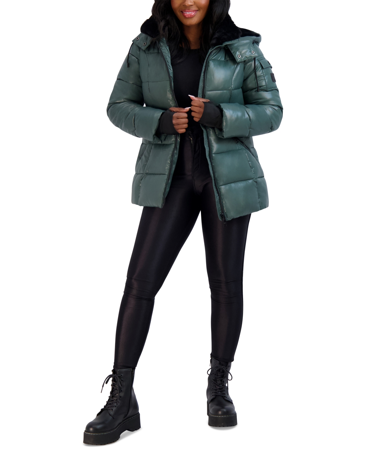 Steve Madden Juniors Faux Fur Lined Hooded Puffer Coat Created
