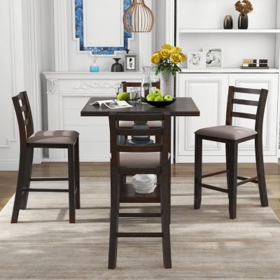 5-Piece Wooden Counter Height Dining Set With Padded Chairs And Storage Shelving