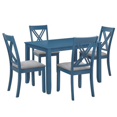 Simplie Fun Rustic Minimalist Wood 5-Piece Dining Table Set with 4 X ...