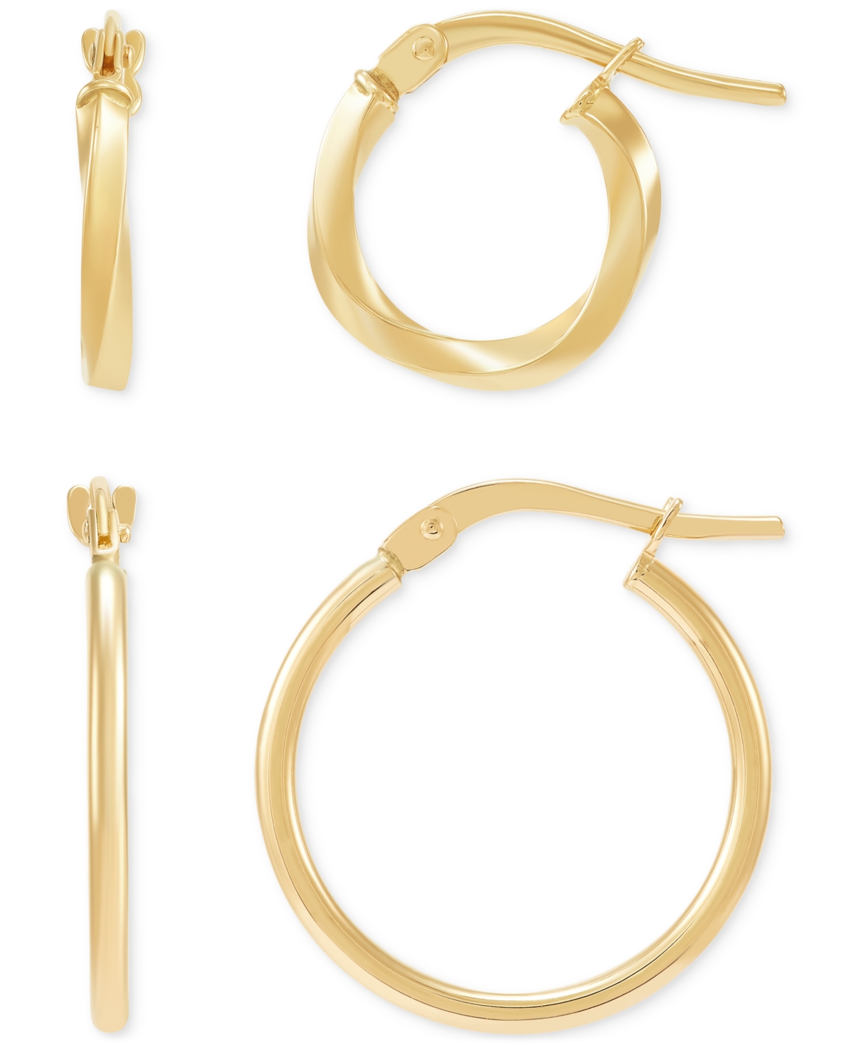 2-Pc. Set Polished & Twist Style Small Hoop Earrings in 10k Gold - Yellow Gold