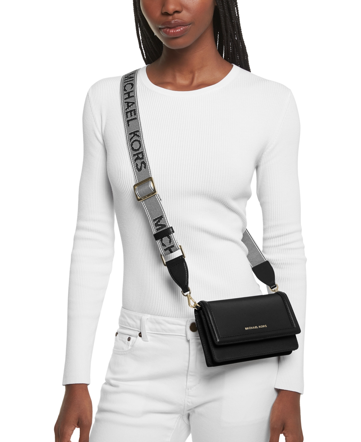 Michael Michael Kors Logo Mini Nylon Crossbody with Webbing Strap - Black