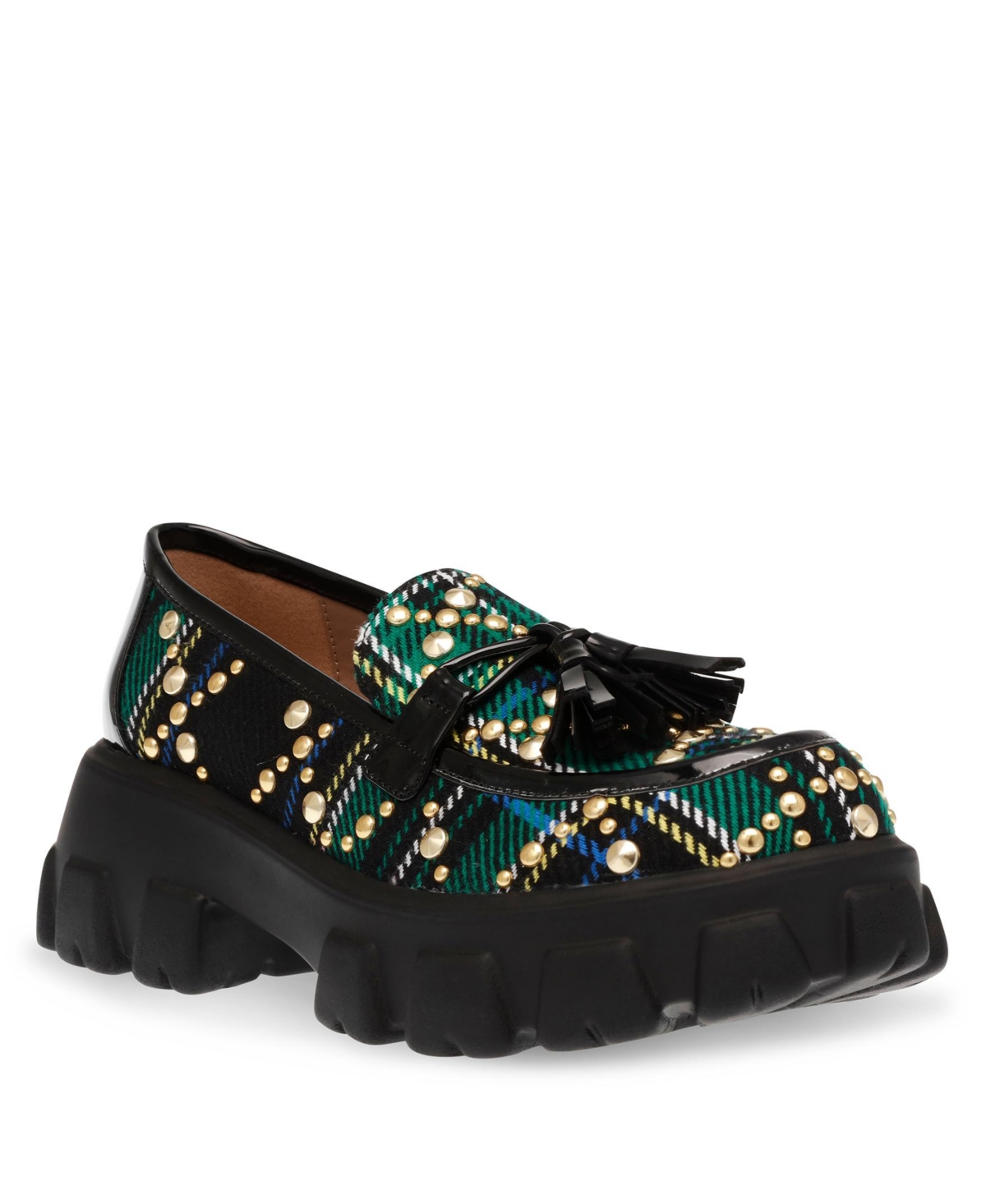Women's Aleah Plaid Loafer with Studs - Green, Black Multi