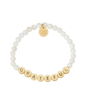 Gold Flash Plated "Grateful" Genuine Stone Stretch Bracelet