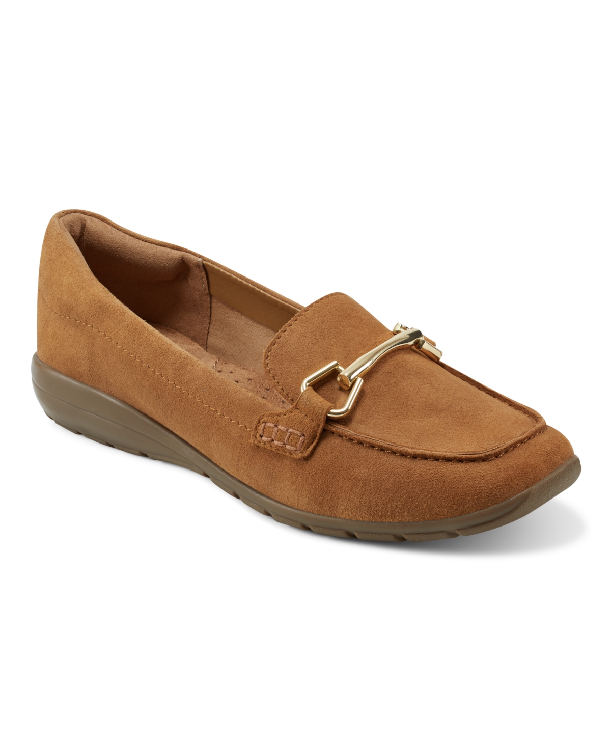 Easy Spirit Women's Eflex Amalie Square Toe Casual Slip-on Flat Loafers In Camel Suede