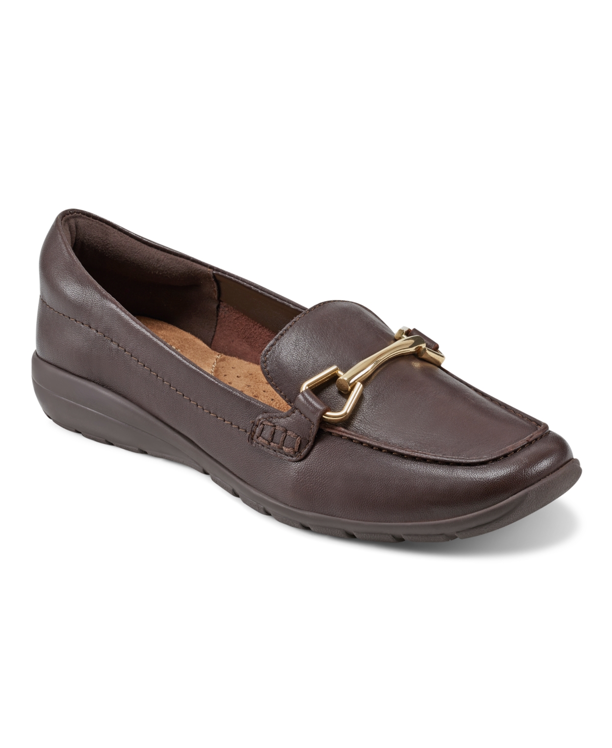 Easy Spirit Women's Eflex Amalie Square Toe Casual Slip-on Flat Loafers In Dark Brown Leather