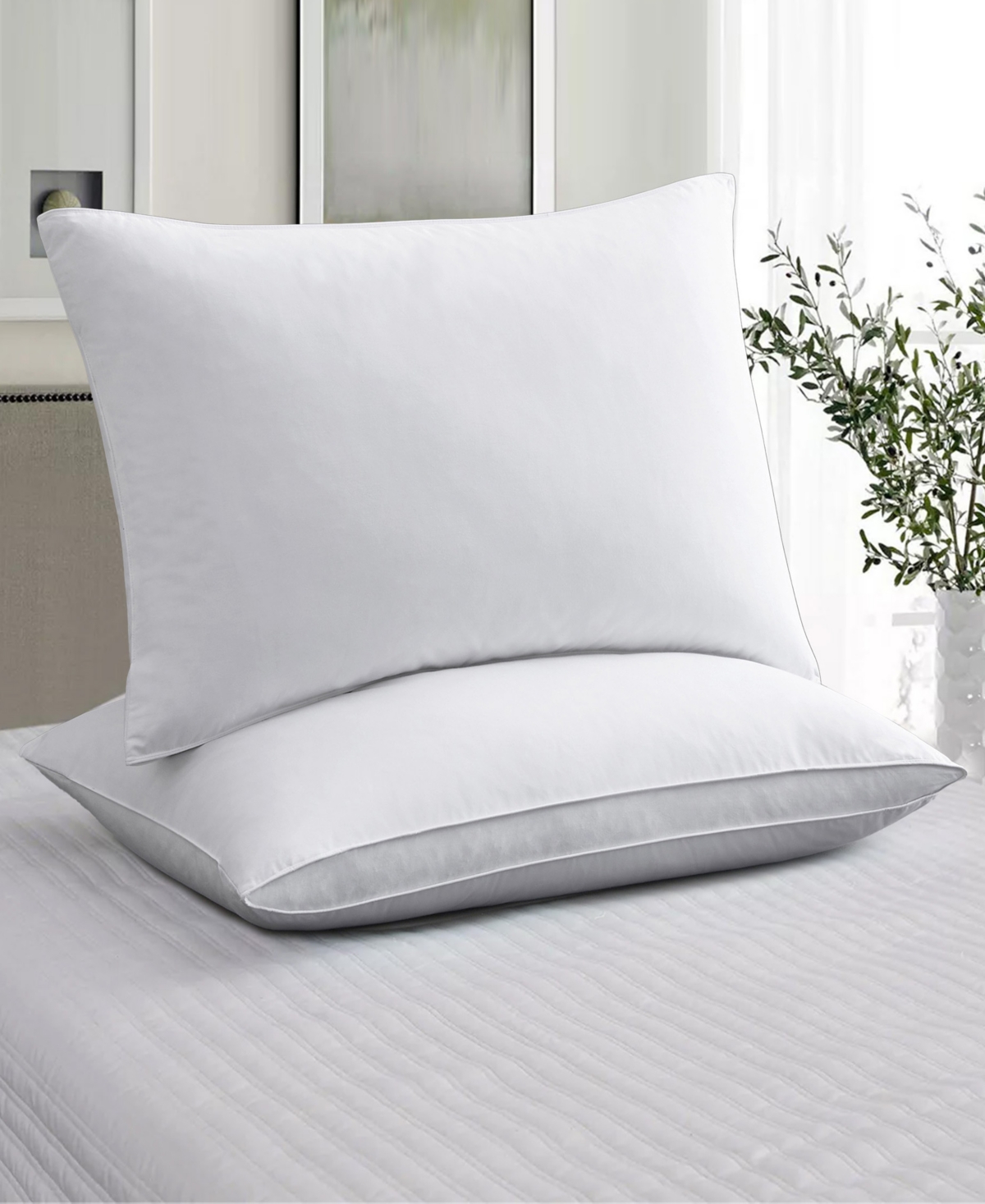 Unikome 100% Cotton Medium Soft Down And Feather Gusseted 2-pack Pillows, Standard In White