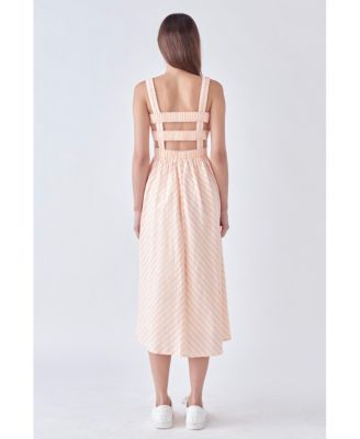 Women's Striped Smocked Midi Dress