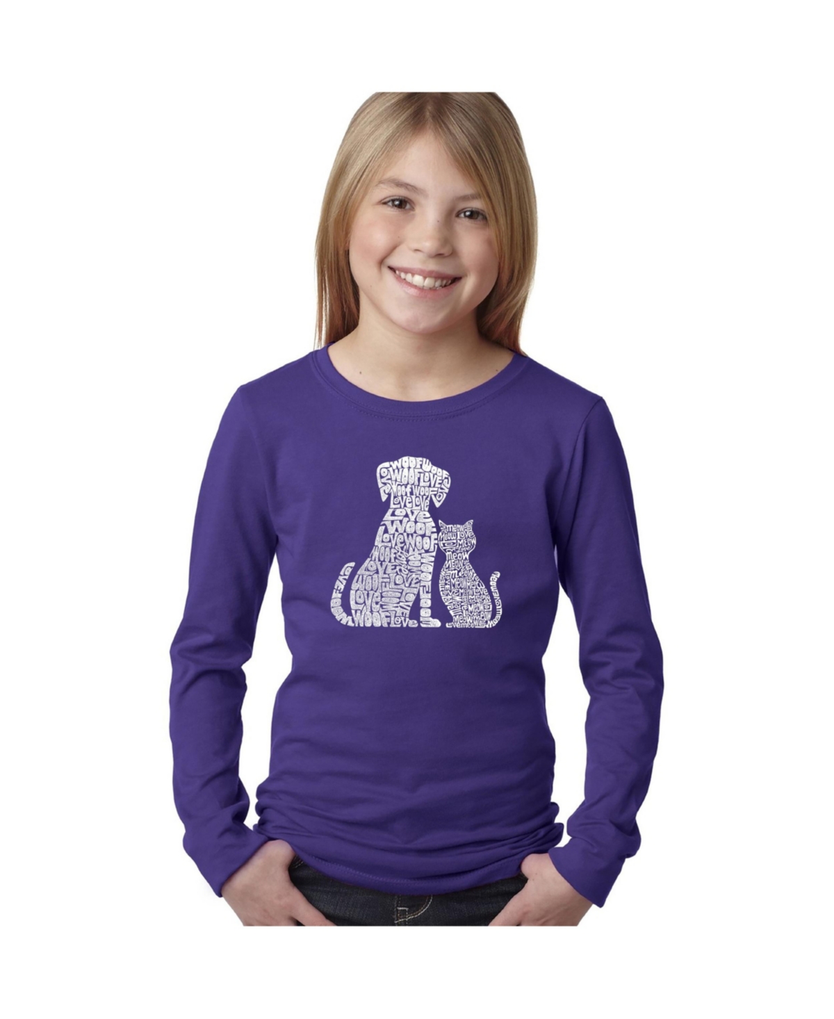 La Pop Art Big Girl's Word Art Long Sleeve T-shirt In Purple