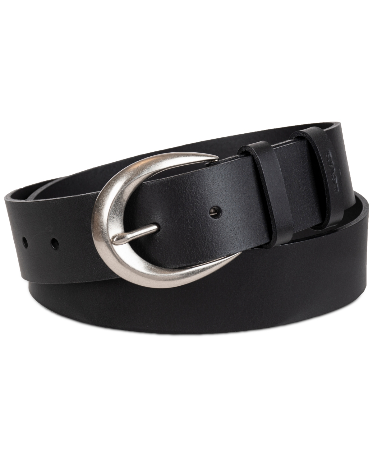 Women's Sliding Loop Casual Leather Pant Belt - Black