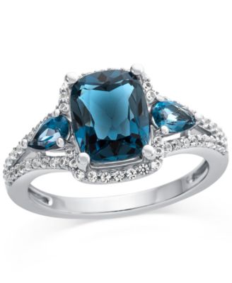 Macy's London Blue Topaz (2-5/8 ct. t.w.) and White Topaz (1/4 ct. t.w.) Ring in Sterling Silver