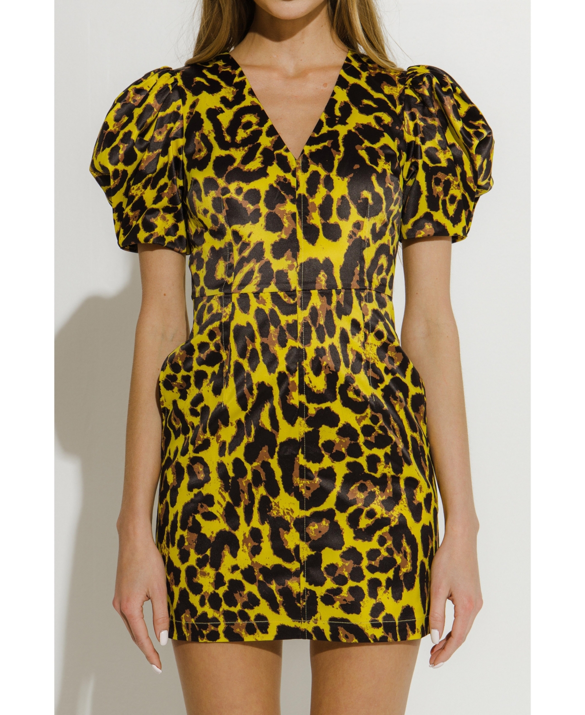 Women's Leopard Print Mini Dress - Yellow multi