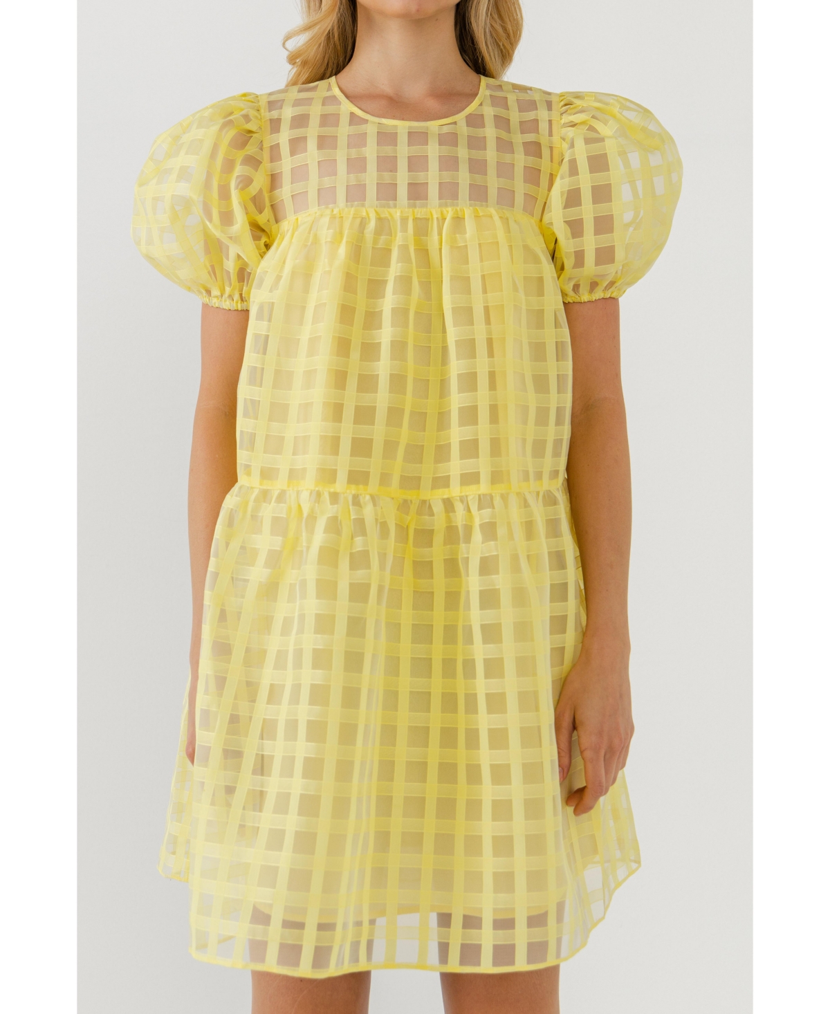 English Factory Gridded Organza Mini Dress In Light Yellow