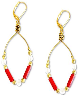 MINU Jewels - Gold-Tone Moonstone & Red Coral Beaded Drop Earrings
