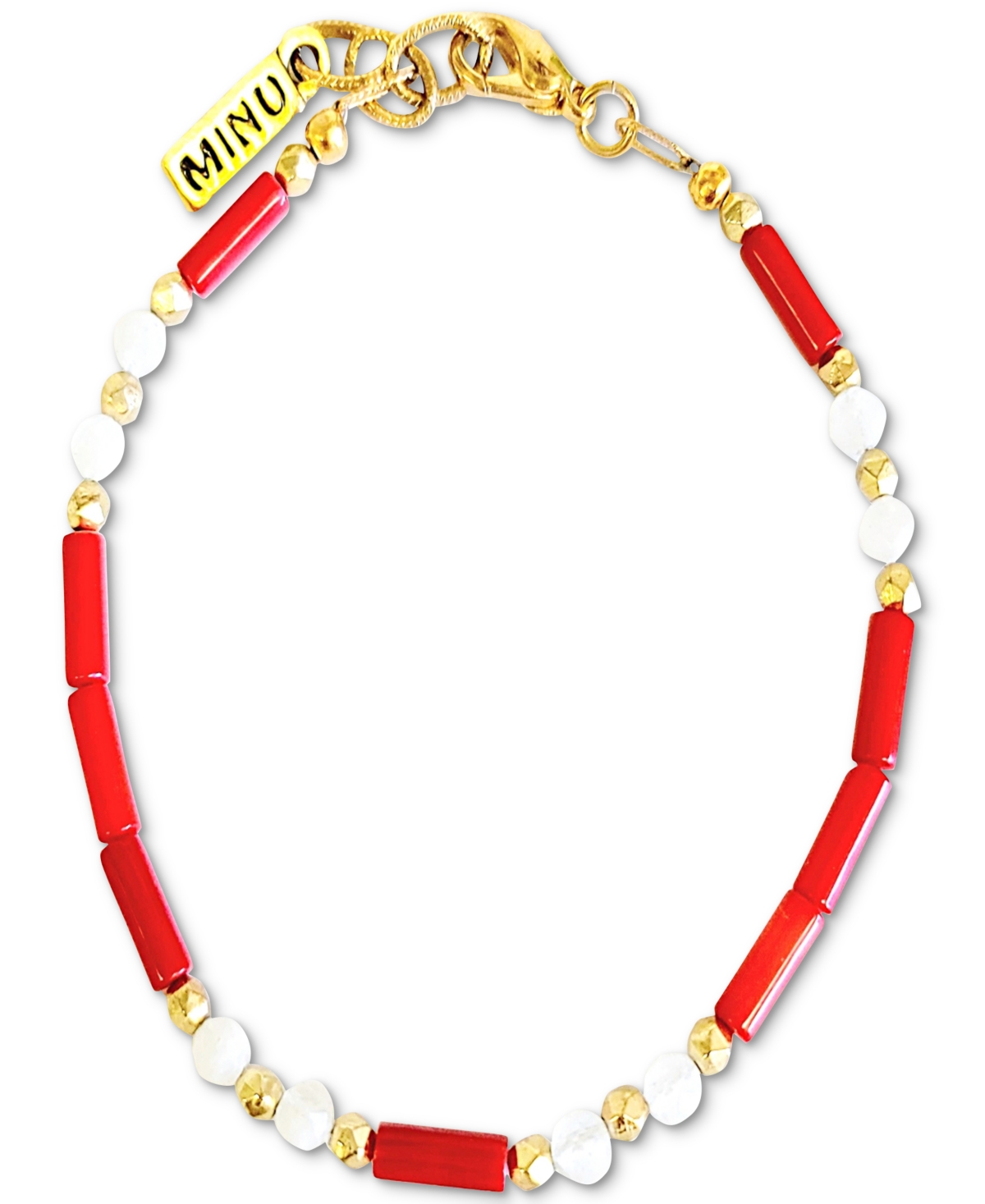 Gold-Tone Moonstone & Red Coral Beaded Flex Bracelet - Red White