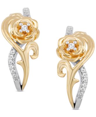 Enchanted Disney Fine Jewelry - Diamond Belle Rose Drop Earrings (1/10 ct. t.w.) in Sterling Silver & 10k Gold