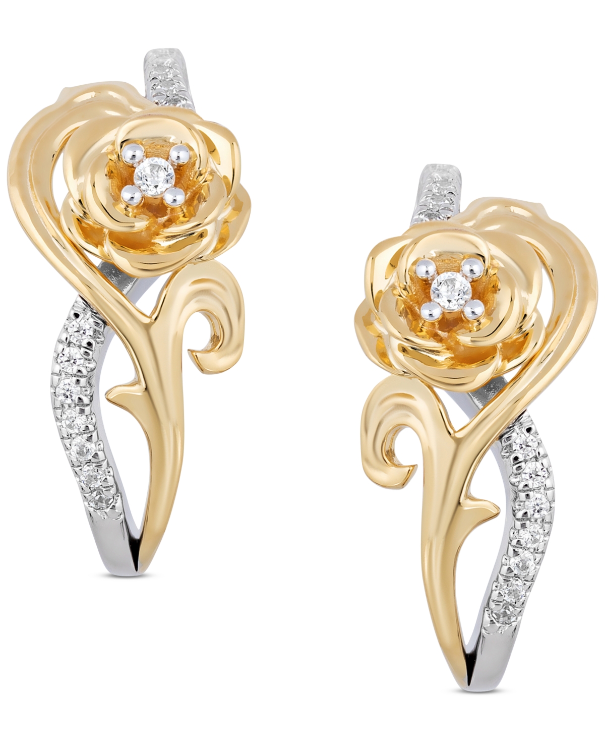 Diamond Belle Rose Drop Earrings (1/10 ct. t.w.) in Sterling Silver & 10k Gold - Two-Tone