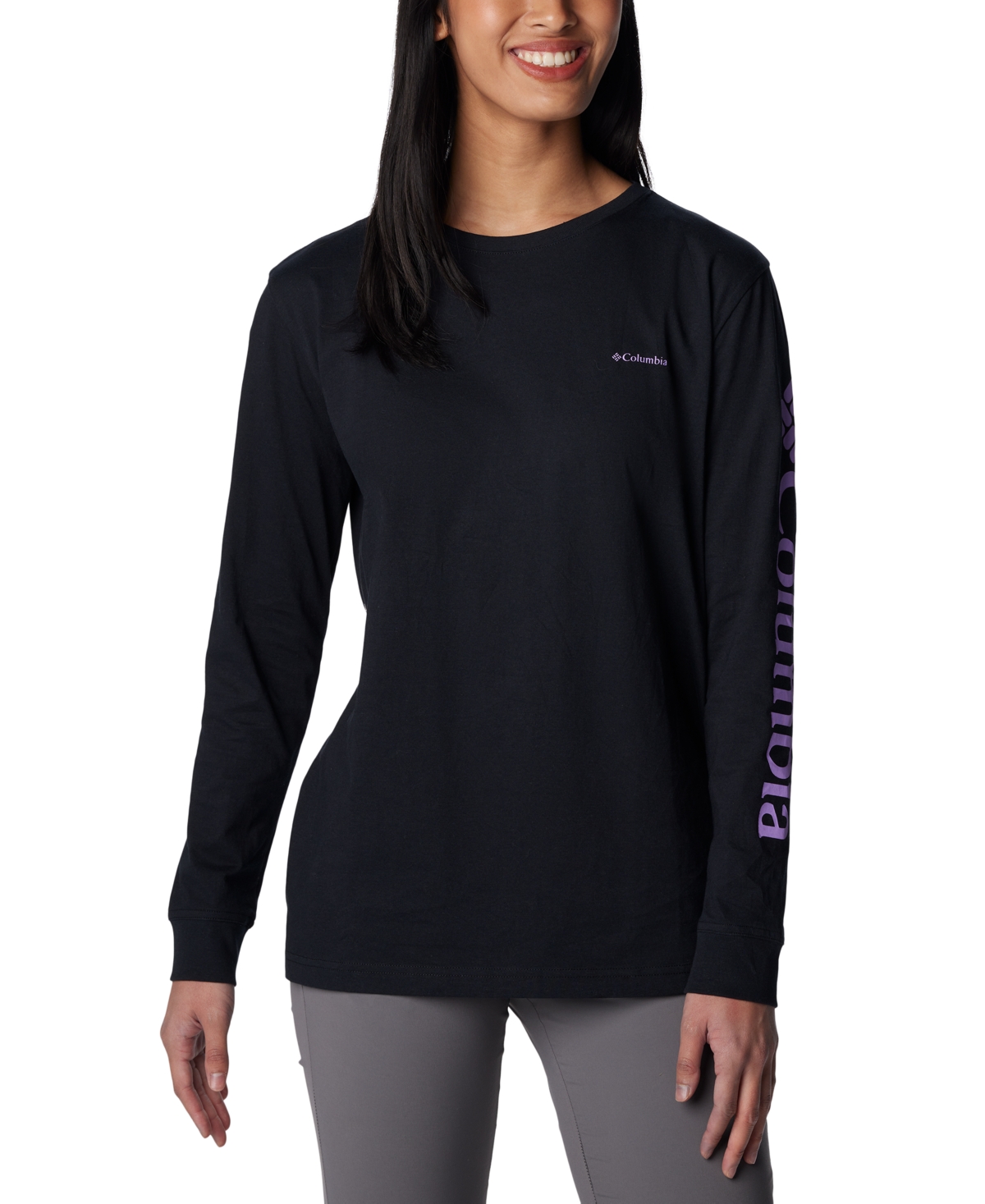 Columbia Women's North Cascades Cotton Long-sleeve T-shirt In Black,gumdrop