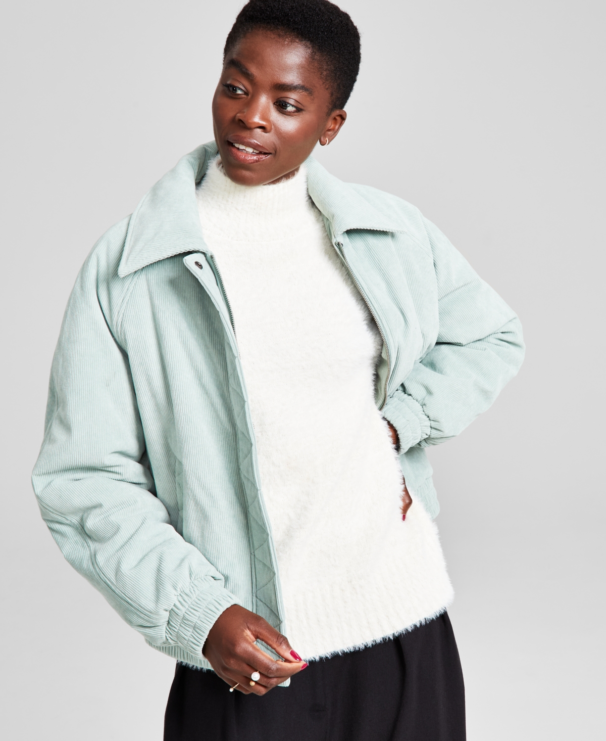 And Now This Women's Corduroy Bomber Jacket , Created For Macy's In Oregano