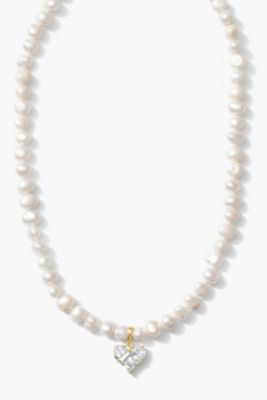 Freshwater Pearls Heart Pendant Lola Necklace 17" For Women - Pearl, gold