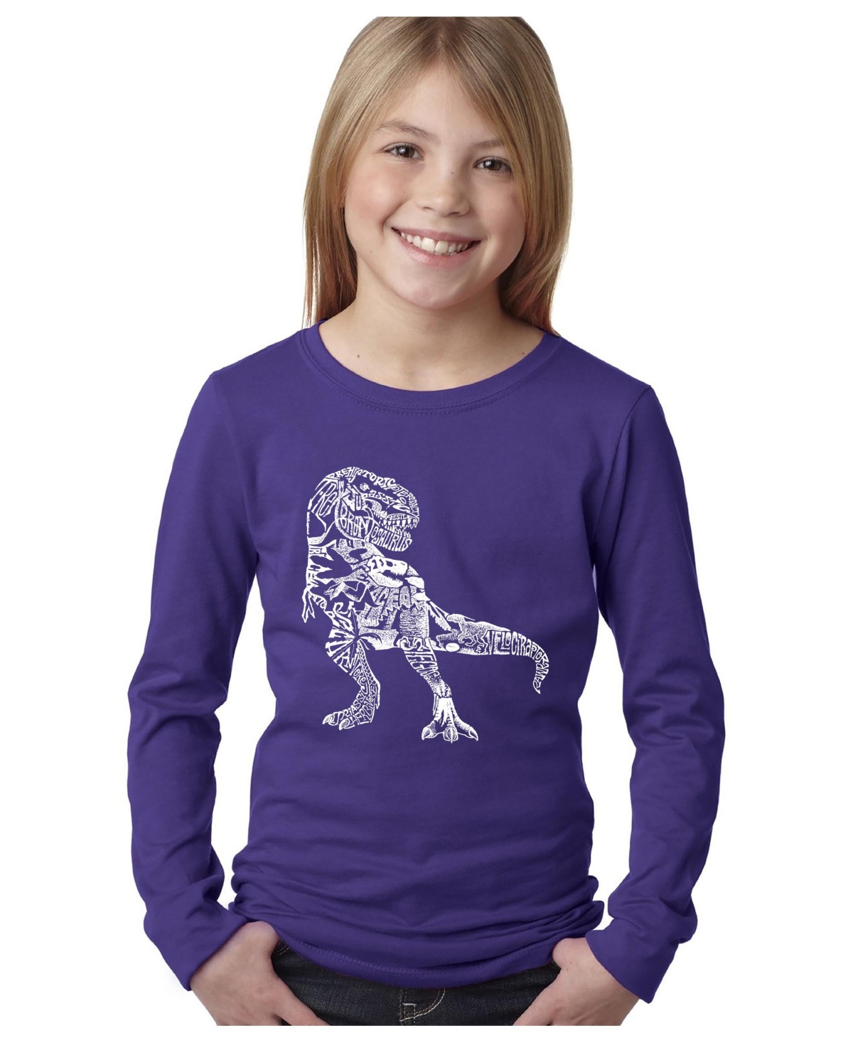 La Pop Art Big Girl's Word Art Long Sleeve T-shirt In Purple