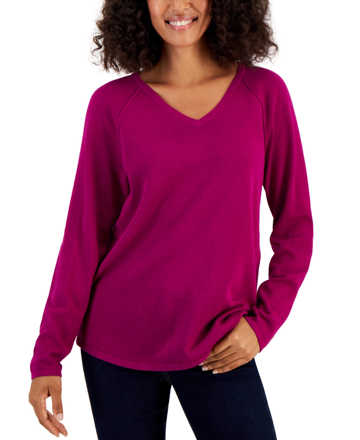 Karen Scott Women's Cotton V-neck Sweater, Created For Macy's In Autumn Berry