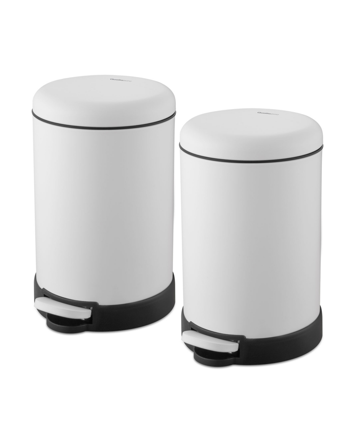 Qualiazero Two 1.6 Gallon Round Step On Trash Can Set, 2 Pieces, Twin Pack In Matte White