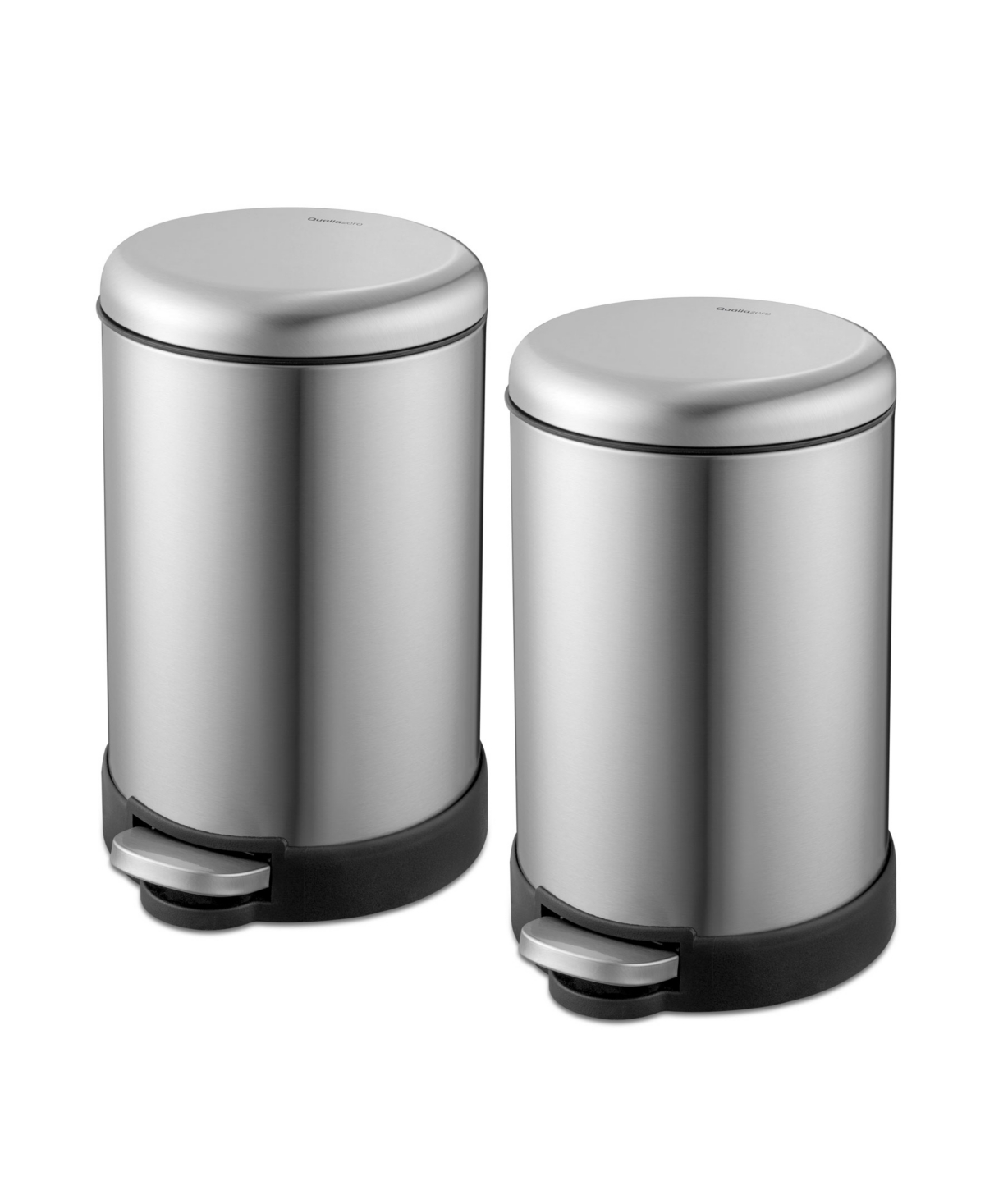 Qualiazero Two 1.6 Gallon Round Step On Trash Can Set, 2 Pieces, Stainless Steel, Twin Pack In Silver