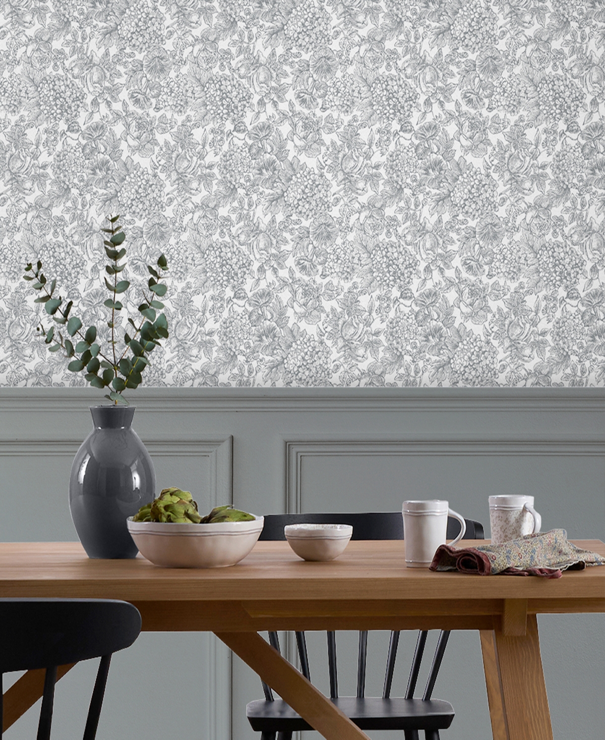 Shop Laura Ashley Louise Removable Wallpaper In Slate Gray
